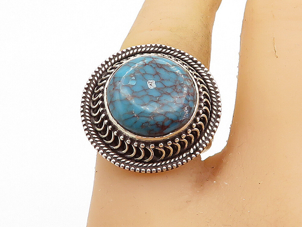 925 Sterling Silver  Vintage Turquoise Wheat Band Cocktail Ring Sz 7.5  RG7540