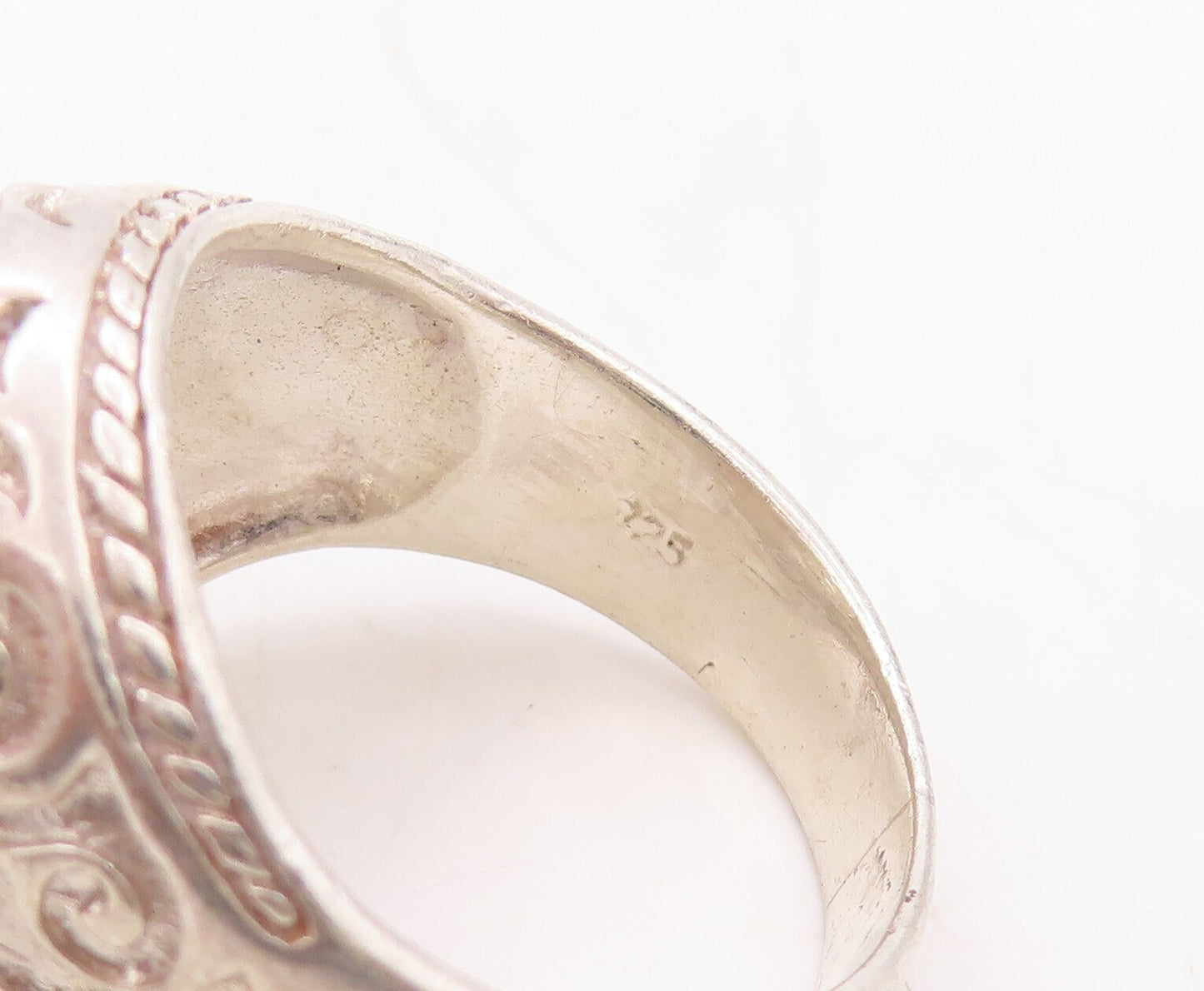 925 Sterling Silver Vintage Ring Antique Swirly Carved Topaz  Sz 9.5  RG31022
