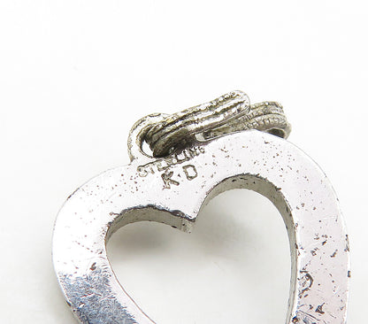 925 Sterling Silver  Vintage Antique Sparkling Open Love Heart Pendant PT13352