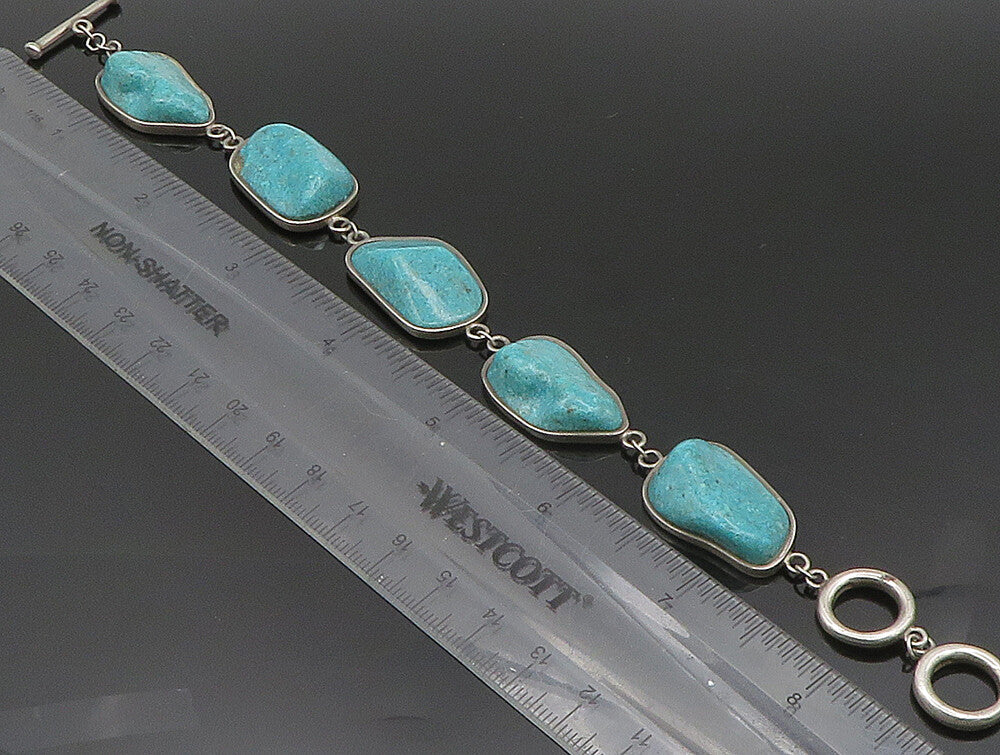 925 Sterling Silver Vintage Rocky Turquoise Chain Bracelet BT9464