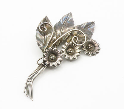 925 Sterling Silver  Vintage Dark Tone Flower Bunch Swirl Brooch Pin  BP5791
