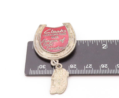 925 Sterling Silver Vintage Brooch Enameled Clarks Antique Shoe Club  BP11523