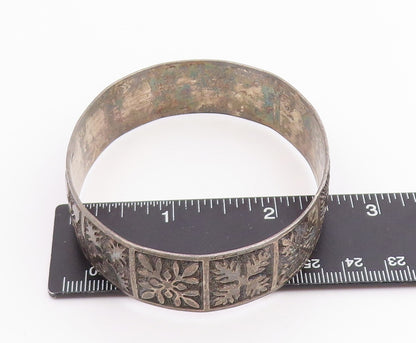 925 Sterling Silver Vintage Bracelet Classic Etched Floral Motif Bangle  BT11956
