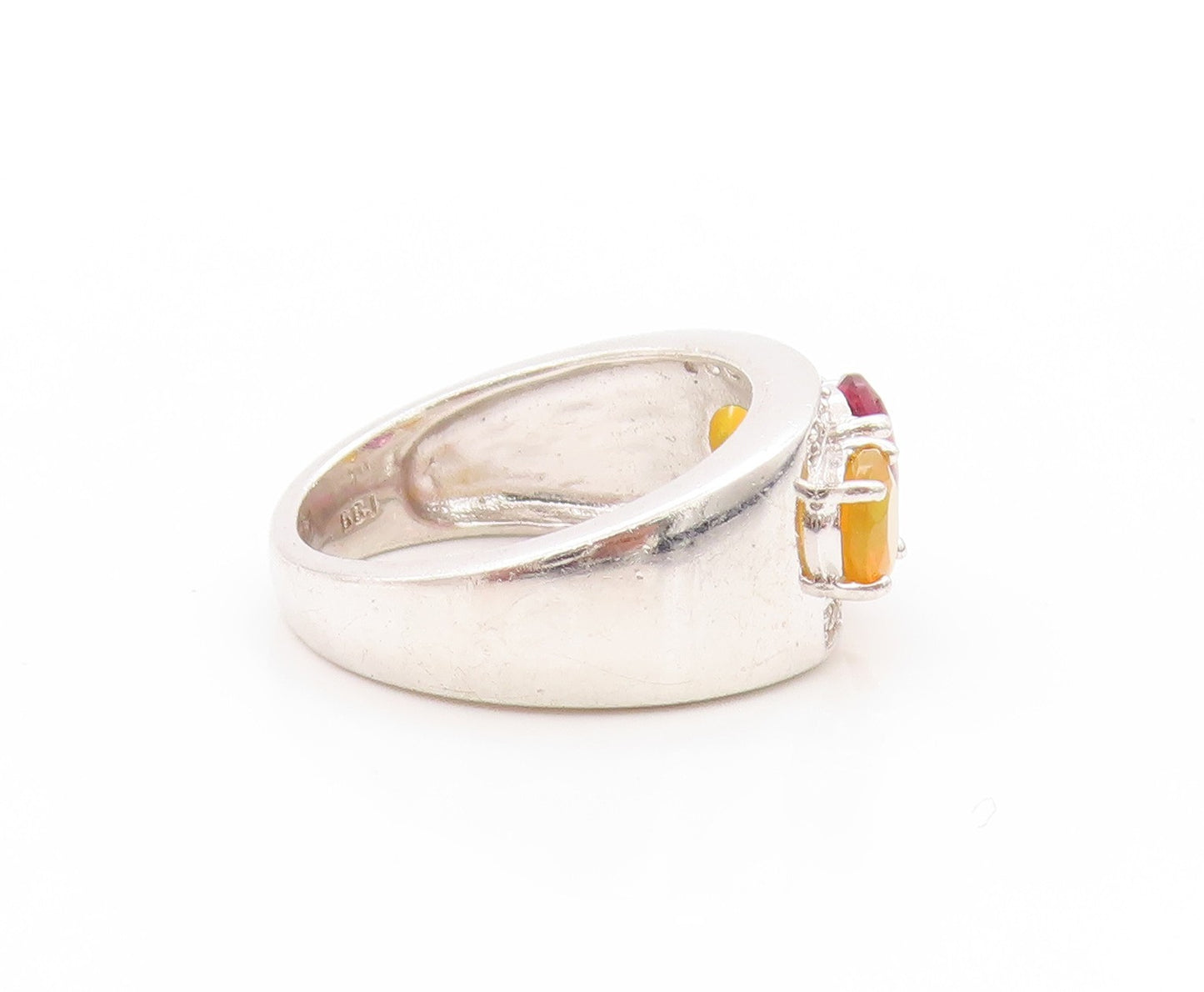 925 Sterling Silver Vintage Ring Three Stone Gemstone Accent Band  Sz 6  RG33622
