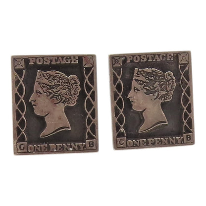 FENWICK & SAILORS 925 Silver  Vintage One Penny Postage Stamp Cufflinks TR3283