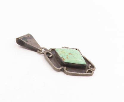 925 Sterling Silver Vintage Pendant Cabochon Turquoise Modernist Charm  PT25794