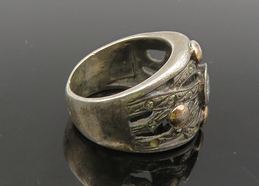 EUROPEAN 925 Silver & 14K GOLD  Vintage Cubic Zirconia Band Ring Sz 7  RG21811