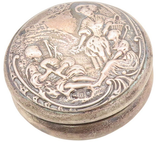 925 Sterling Silver Vintage Pill Box WC ENGLAND Antique Carved (OPENS)  TR3818