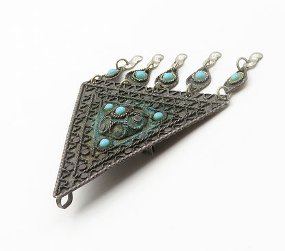 ISRAEL 925 Sterling Silver Vintage Turquoise Twist Pattern Brooch Pin BP6066