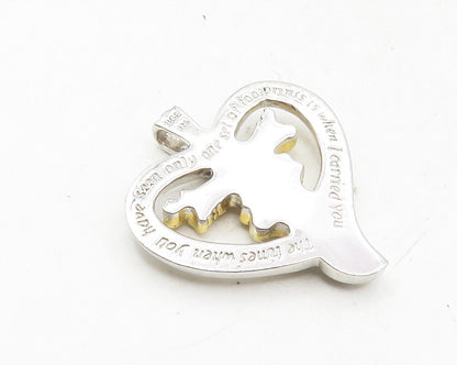 925 Sterling Silver  Vintage Shiny Religious Quote Love Heart Pendant  PT7240