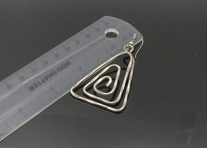 925 Sterling Silver  Vintage Shiny Triangle Shape Spiral Drop Earrings EG10700