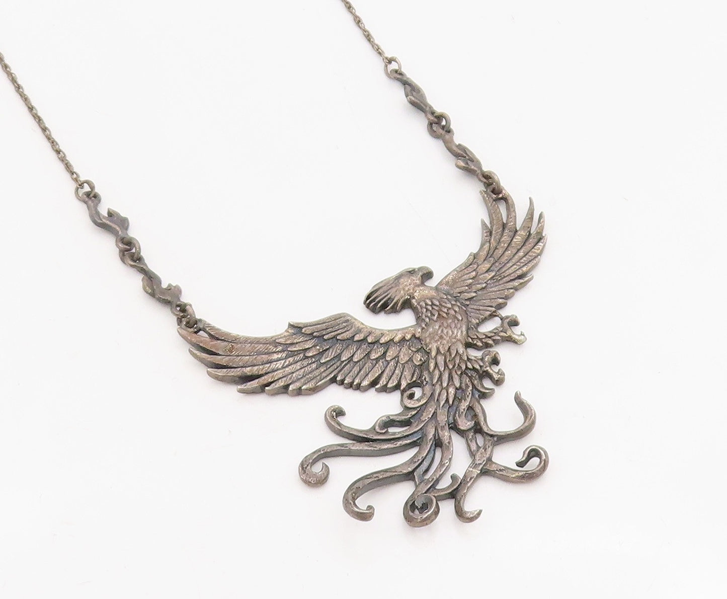 925 Sterling Silver Vintage Necklace Harry Potter Fawkes Phoenix Chain   NE4683