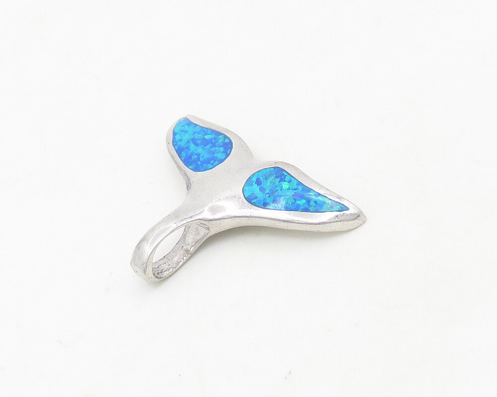 925 Sterling Silver  Vintage Inlaid Fire Opal Whale's Tail Pendant  PT14864