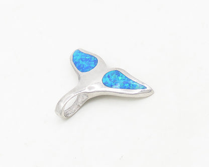 925 Sterling Silver  Vintage Inlaid Fire Opal Whale's Tail Pendant  PT14864
