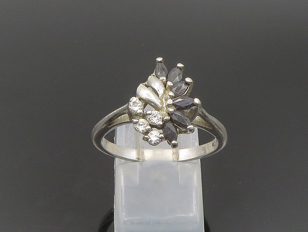 925 Silver  Vintage Sapphire & Cubic Zirconia Floral Ring Sz 8.5  RG24200