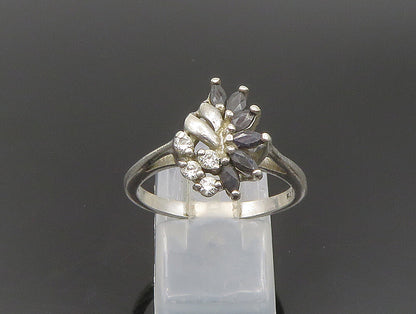 925 Silver  Vintage Sapphire & Cubic Zirconia Floral Ring Sz 8.5  RG24200