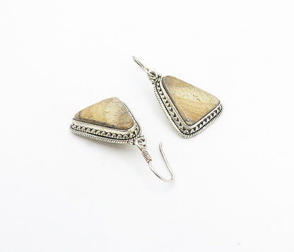 925 Sterling Silver  Vintage Jasper Triangle Twist Dangle Earrings  EG3706