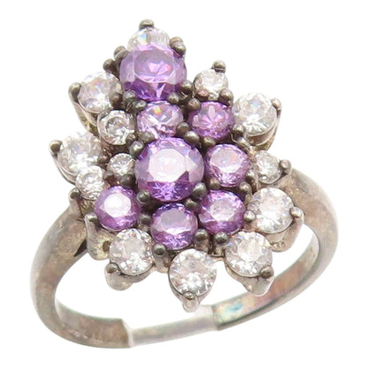 925 Sterling Silver Vintage Ring Amethyst & Topaz Cluster Band  Sz 8  RG35243