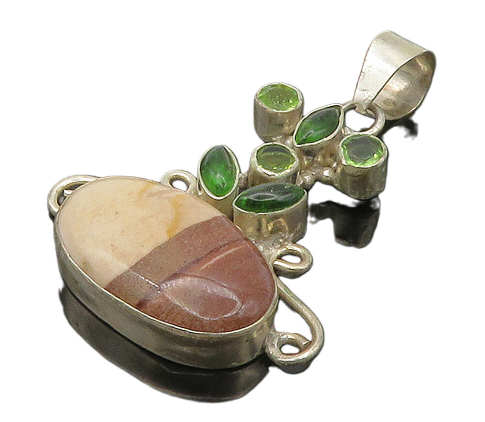 925 Sterling Silver  Vintage Brown Agate & Peridot Swirl Pendant  PT11852