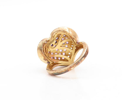 925 Sterling Silver Vintage Ring Gold Plated 2 Tone CZ Heart Cut  Sz 6  RG30094