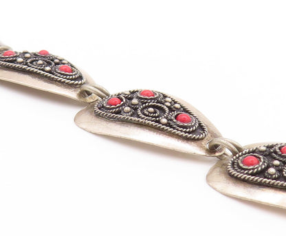925 Sterling Silver Vintage Bracelet ISRAEL Rope Work Design Gemstones  BT11242
