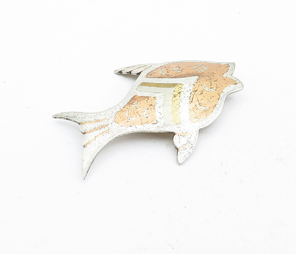 MEXICO 925 Sterling Silver  Vintage Three Tone Fish Motif Brooch Pin  BP1954