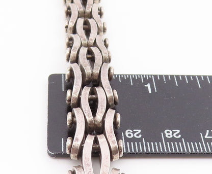 925 Sterling Silver Vintage Necklace Solid Modernist Biker Choker Heavy  NE4819