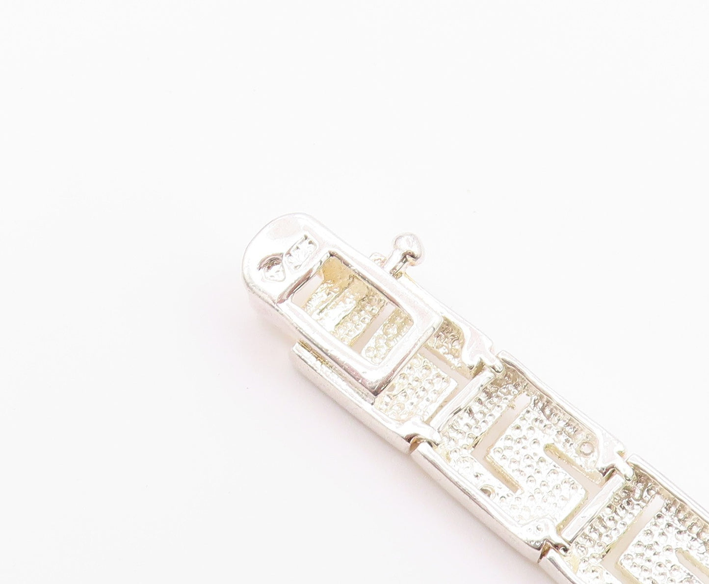 925 Sterling Silver  Vintage Shiny Greek Key Hinge Chain Bracelet  BT8375