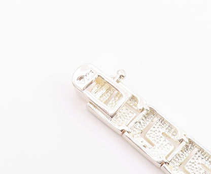 925 Sterling Silver  Vintage Shiny Greek Key Hinge Chain Bracelet  BT8375