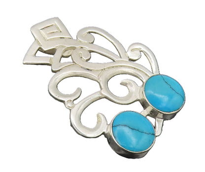 MEXICO 925 Sterling Silver  Vintage Swirly Cutout Turquoise Pendant  PT22369