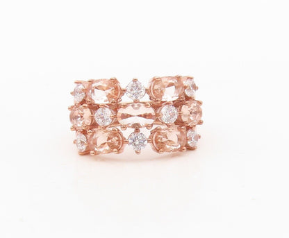 925 Sterling Silver Vintage Ring Rose Gold Plated Morganite & Topz Sz 7  RG30380