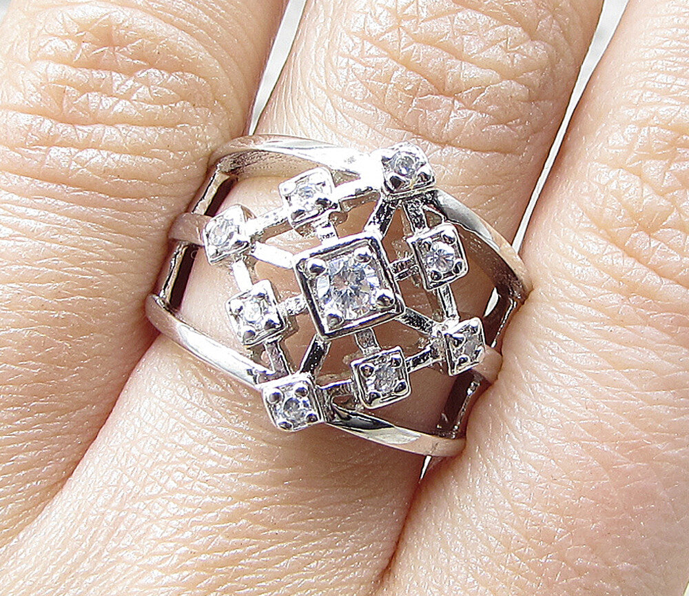 925 Sterling Silver  White Cubic Zirconia Thick Band Ring Sz 7  RG1968