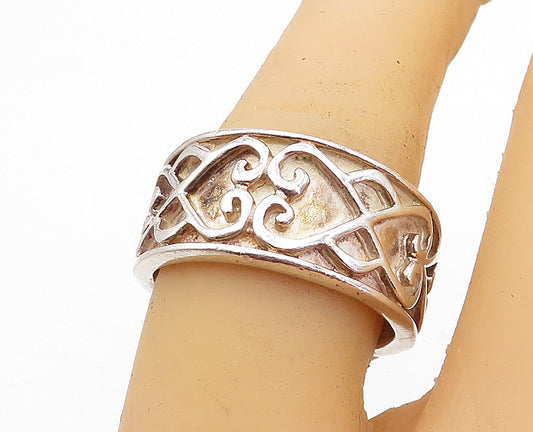 925 Sterling Silver  Vintage Infinity Love Heart Pattern Band Ring Sz 8 RG4562