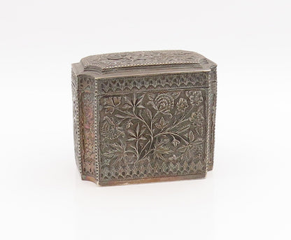 Vintage Silver  Large Trinket Box Antique Intricate Floral OPENS  TR4147