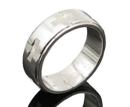 925 Sterling Silver  Vintage Shiny Cross Pattern Band Ring Sz 8.5  RG20705
