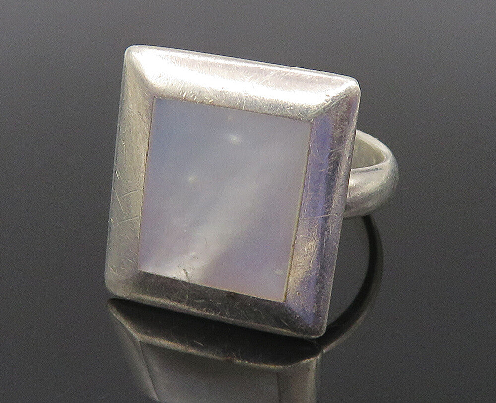925 Sterling Silver  Inlaid Mother Of Pearl Square Cocktail Ring Sz 7  RG10648