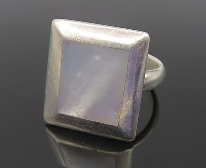 925 Sterling Silver  Inlaid Mother Of Pearl Square Cocktail Ring Sz 7  RG10648