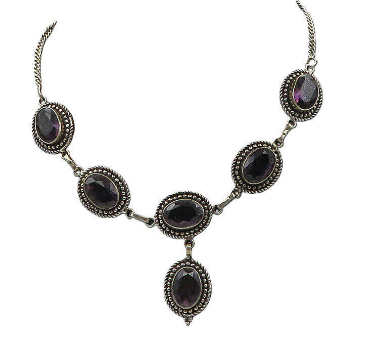 925 Sterling Silver  Vintage Amethyst Twist Petite Curb Chain Necklace  NE3061
