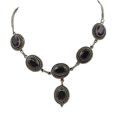 925 Sterling Silver  Vintage Amethyst Twist Petite Curb Chain Necklace  NE3061