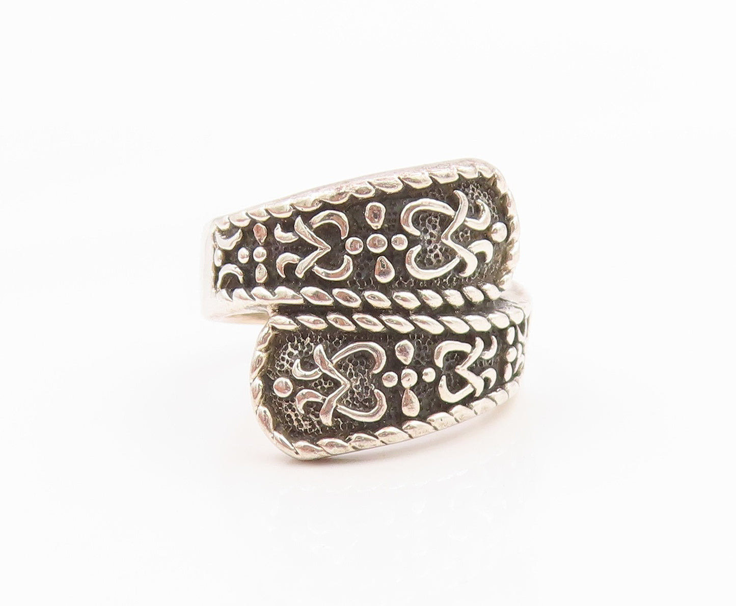 925 Sterling Silver Vintage Ring Classic Scroll & Rope Bypass Band Sz 8 RG36218