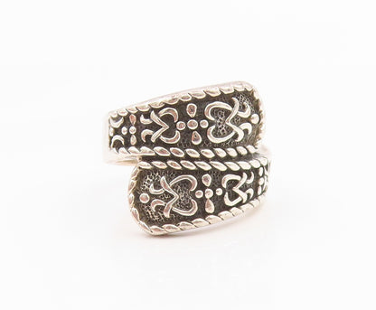 925 Sterling Silver Vintage Ring Classic Scroll & Rope Bypass Band Sz 8 RG36218