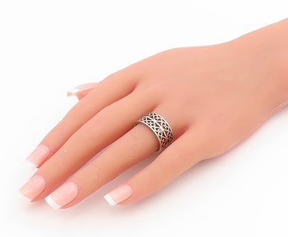 925 Sterling Silver Vintage Ring Intricate Open Scrollwork Band  Sz 8  RG34514