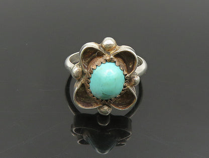 925 Silver Vintage Beaded Floral Turquoise Ring Sz 5.5 RG24488
