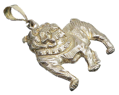 925 Sterling Silver  Vintage Shiny Diamond Cut Bull Dog Motif Pendant  PT19106