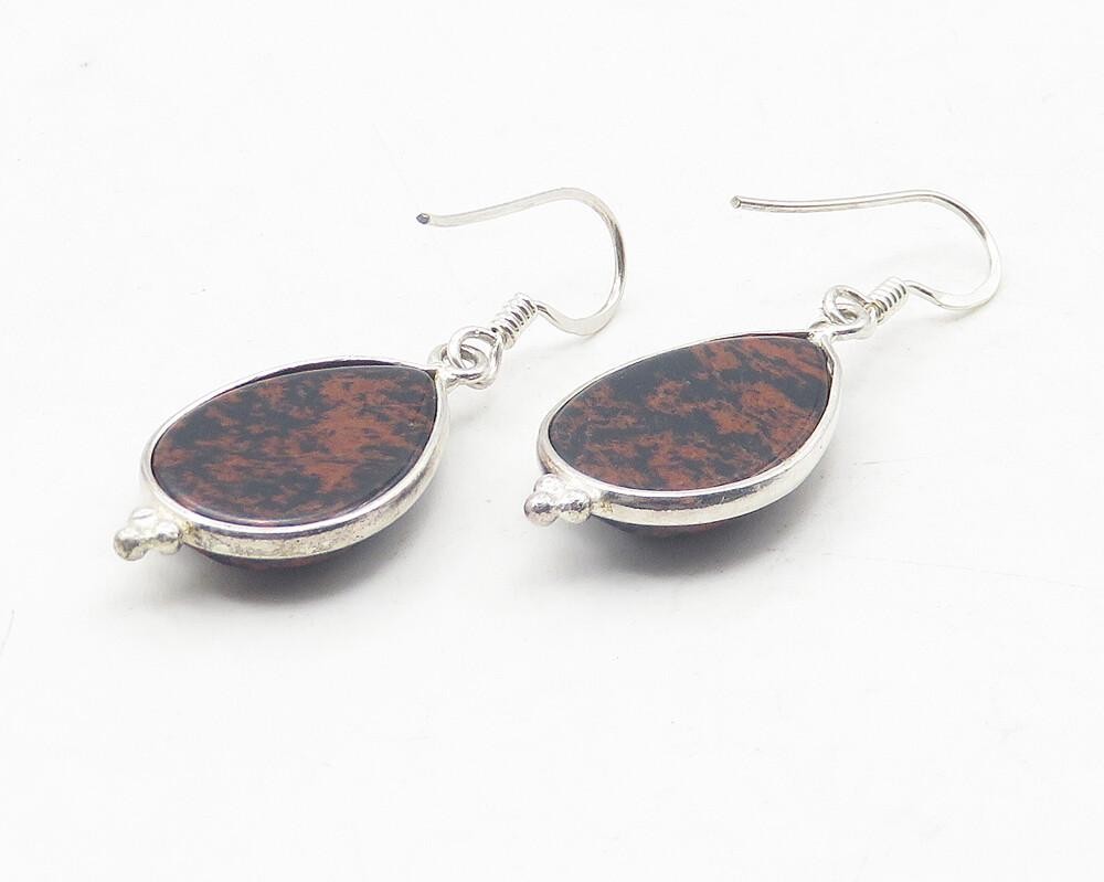 925 Sterling Silver  Vintage Faceted Jasper Tear Drop Earrings  EG6206