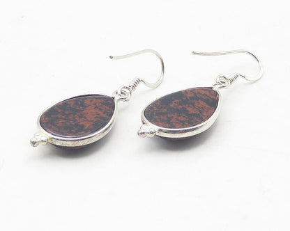 925 Sterling Silver  Vintage Faceted Jasper Tear Drop Earrings  EG6206