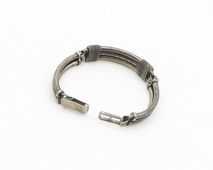 BALI 925 Silver  Vintage Dark Tone Wheat Detail Bar Chain Bracelet  BT7505