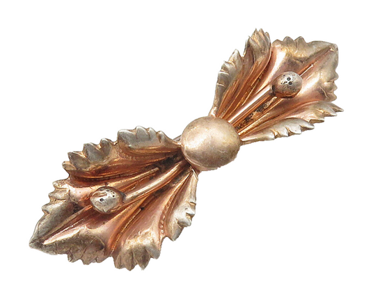 925 Sterling Silver  Vintage Shiny Floral Leaf Bow Motif Brooch Pin  BP4223