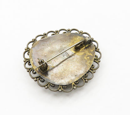 ISRAEL 925 Silver  Vintage Eilat Stone & Petite Pearls Brooch Pin  BP6300
