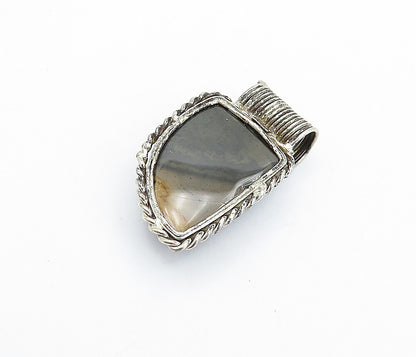 925 Sterling Silver Vintage Cabochon Agate Twist Border Slide Pendant PT4285